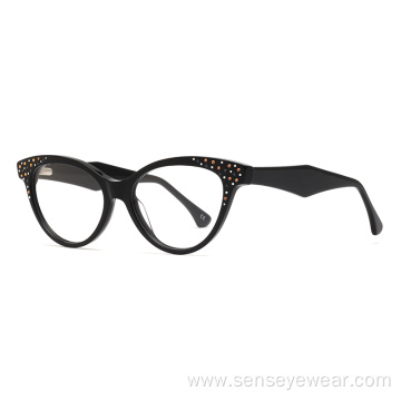 Luxury Design Women Diamond Acetate Optical Frame Glasses